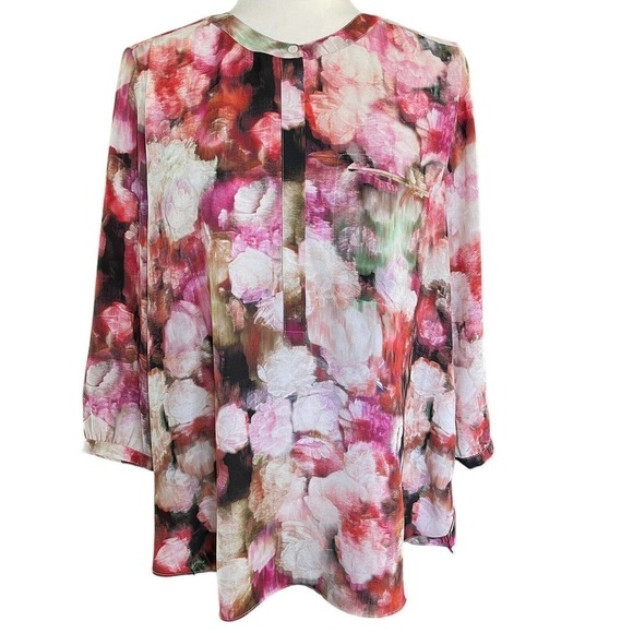NYDJ Not Your Daughters Jeans Pink Moody Floral Watercolor Blouse Petite L - Picture 1 of 14